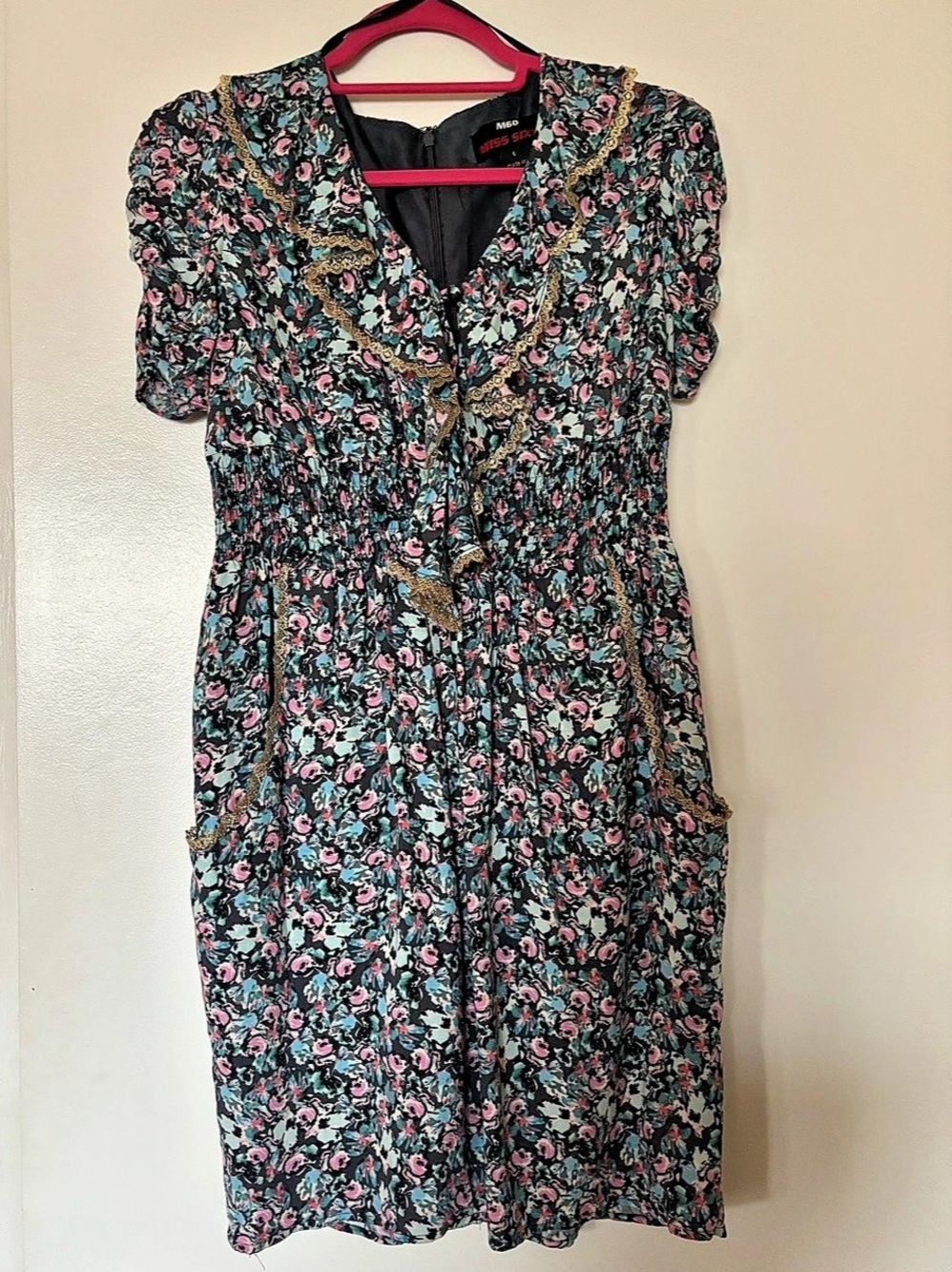 Miss Sixty Floral Mini Dress Blue & Pink Size 6 Like New
